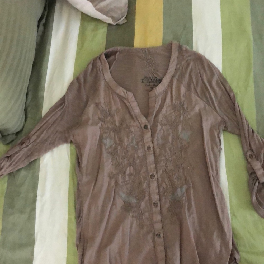 Tan/brown button up blouse